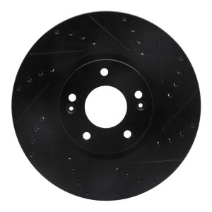 Hyundai Veracruz Brake Rotor (1) - Front Right - R1 Concepts - Drilled & Slotted - Black - `07-`12